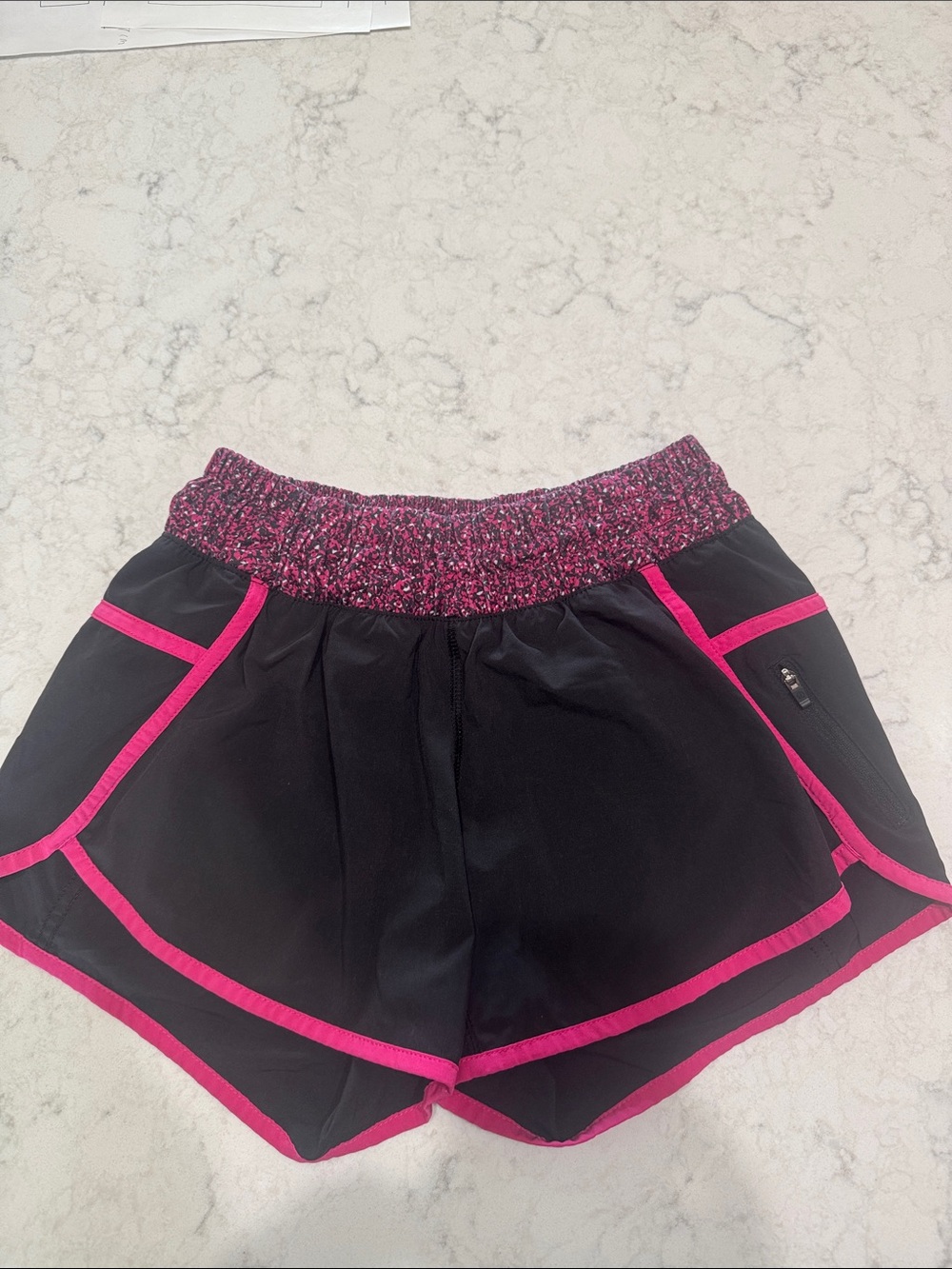 lululemon athletica Black Athletic Shorts with Pink Trim and Marled Waistband